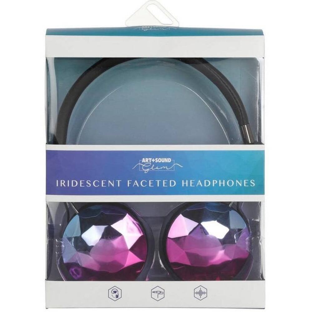 Art + Sound Glam Iridescent Faceted Headphones 4ft Cable 3.5mm Jack